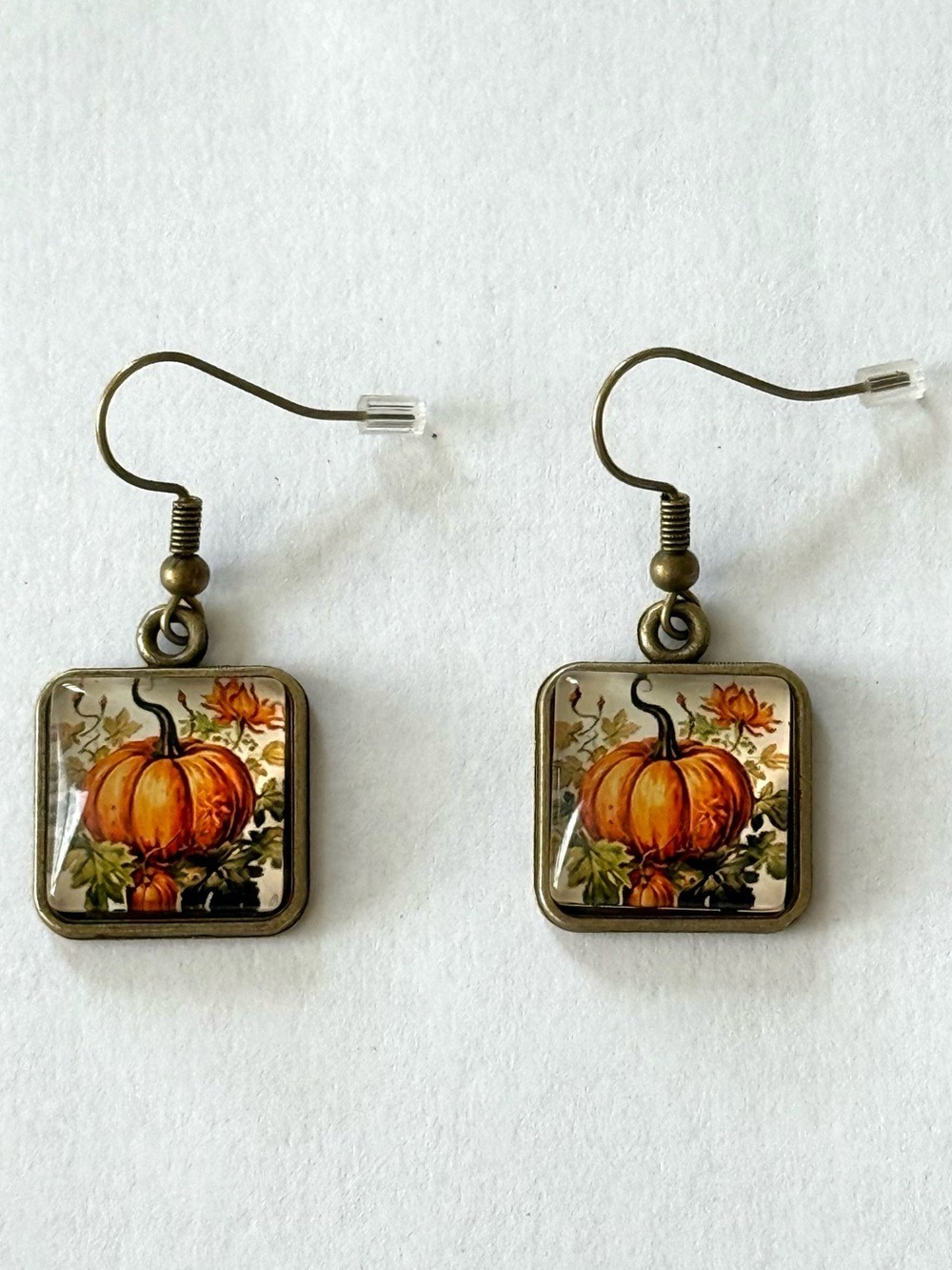 Pumpkin Fall Autumn Leaves Square Drop Earrings New
